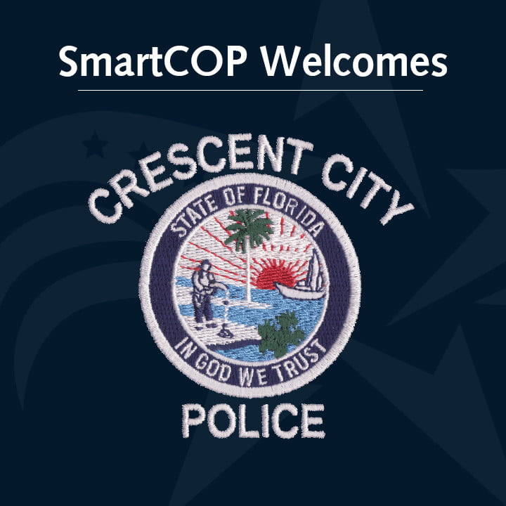 Graphic with the Crescent City, Florida Police Departments logo, welcoming them to SmartCOP.