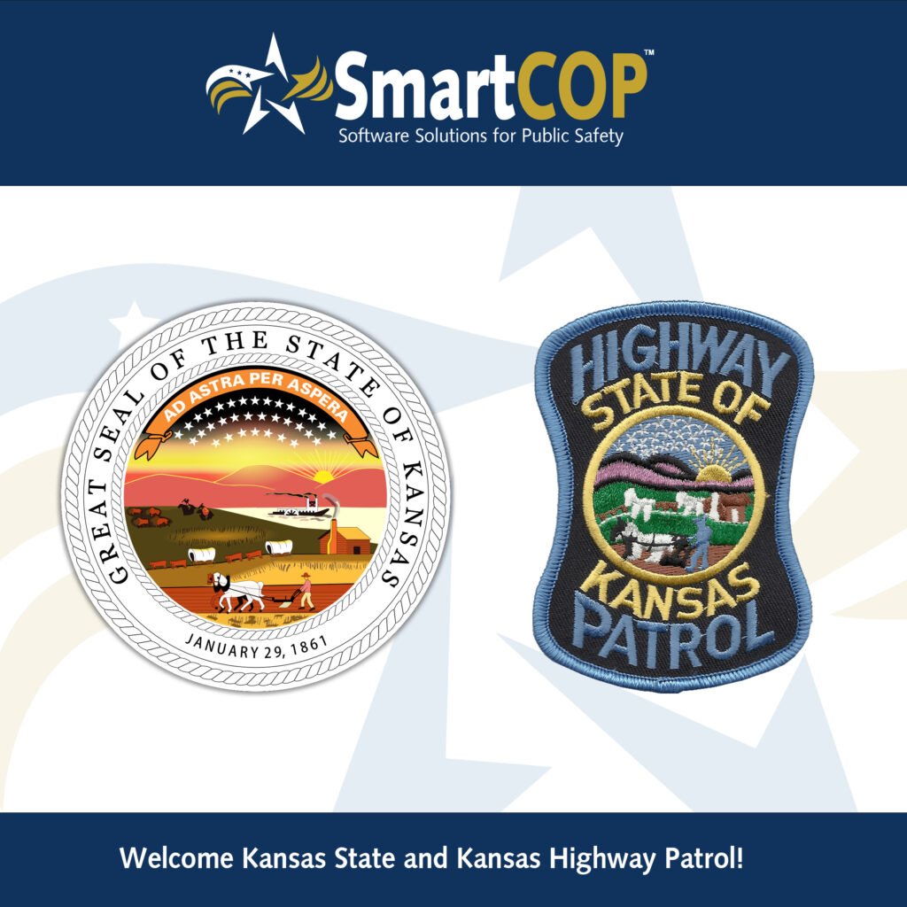 Graphic with the Kansas State seal and Kansas Highway Patrol Badge.