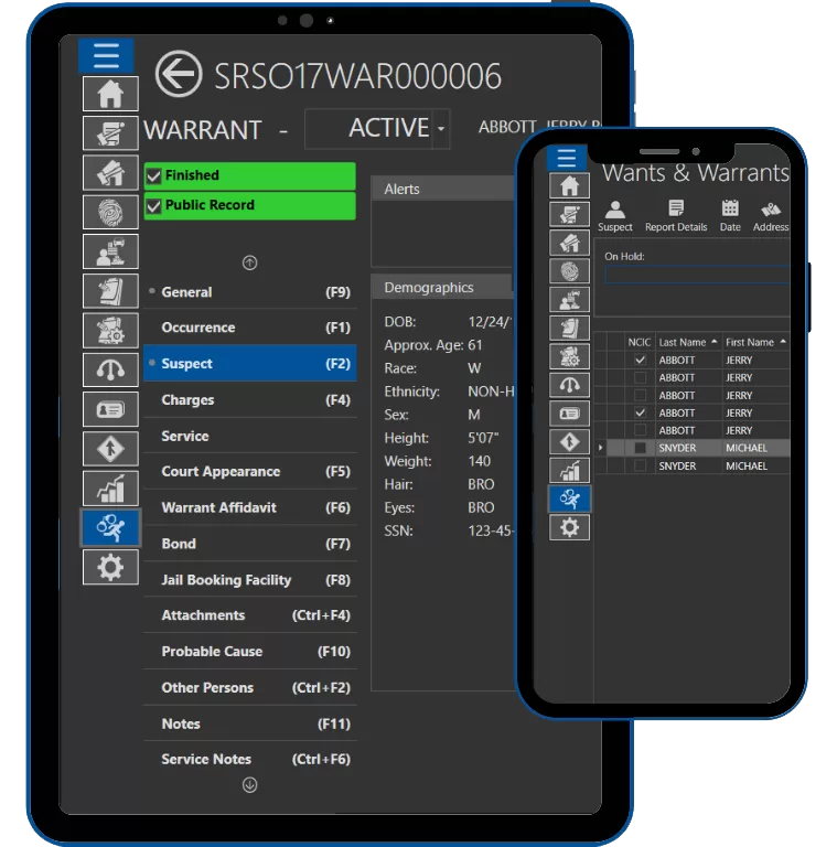 SmartCOP's Wants and Warrants system streamlines the entire process with a configurable workflow, informative dashboard, and paperless management of unlimited document types.