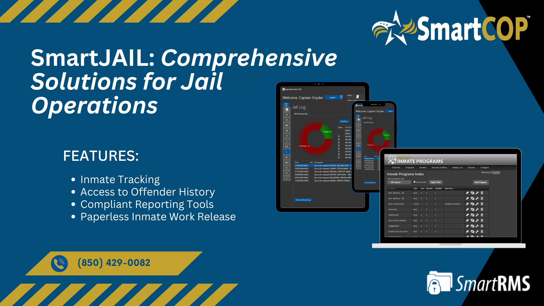 SmartJAIL is the ultimate jail management solution, offering efficient inmate tracking, seamless RMS integration, and customizable features to simplify facility operations.